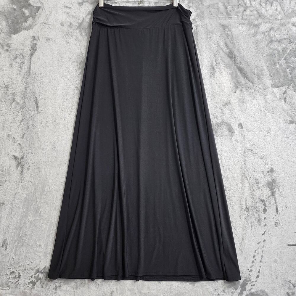 LDLA Skirt Womens L Black Pull On Rushed Waist A-Line Stretch Casual Preppy Boho